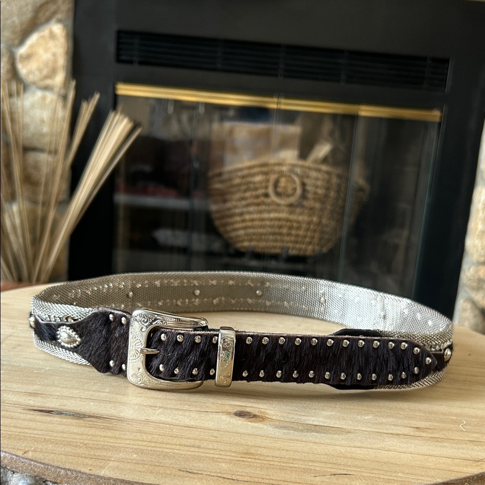 Berge Italy Cowhide Vera Pelle Silver Mesh Chain Belt Size 85/ 3696
